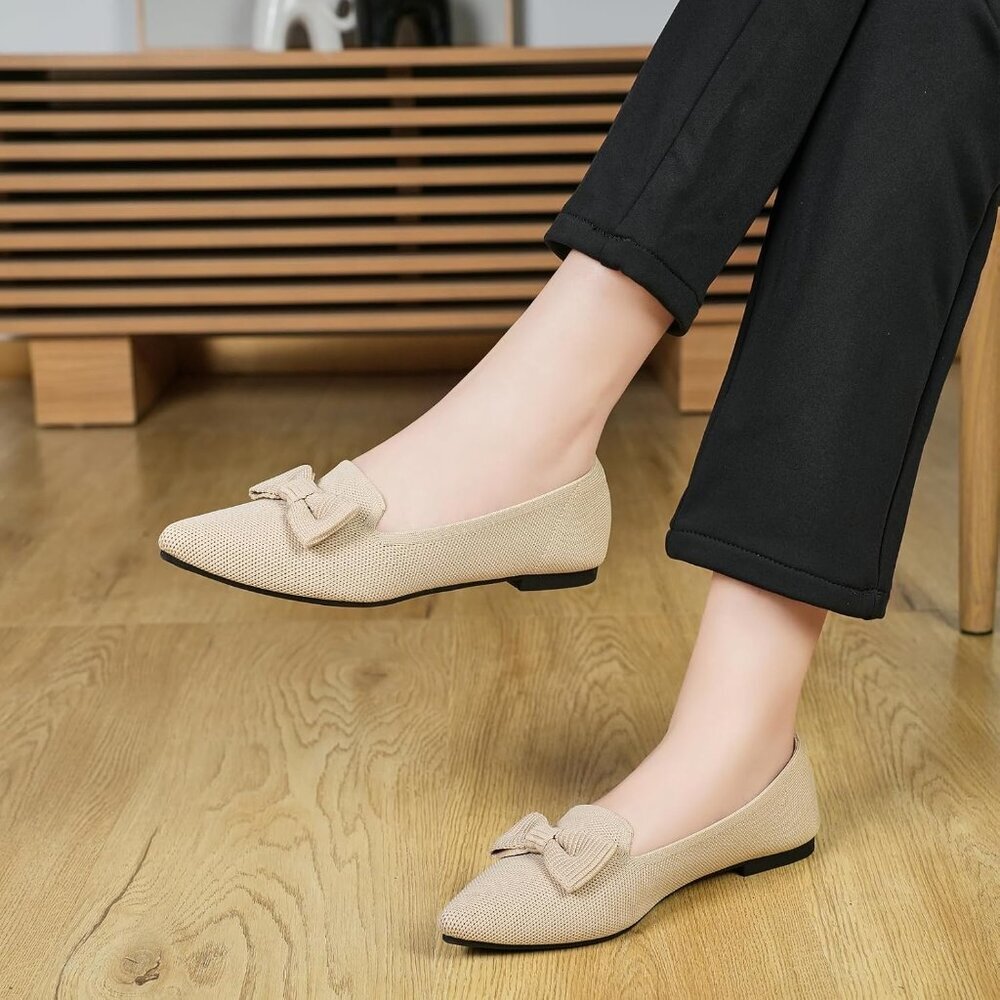 Women Nude Pointed Toe Dressy Comfortable Knit Breathable Mesh Ballet Flats - Picture 4 of 7